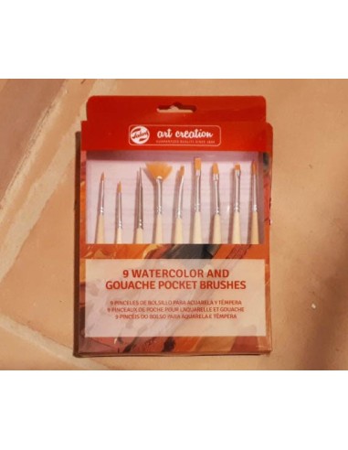 9 Pinceles de bolsillo para acuarela y gouache